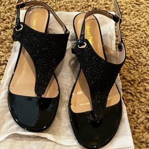 Black Sparkly Slip On Low Wedge - Size 11
